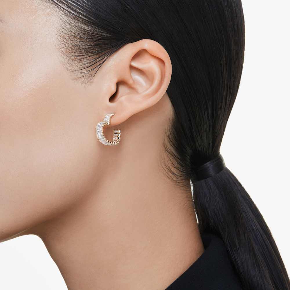 Pendientes de aro Matrix, talla baguette, corazón, pequeños, blancos