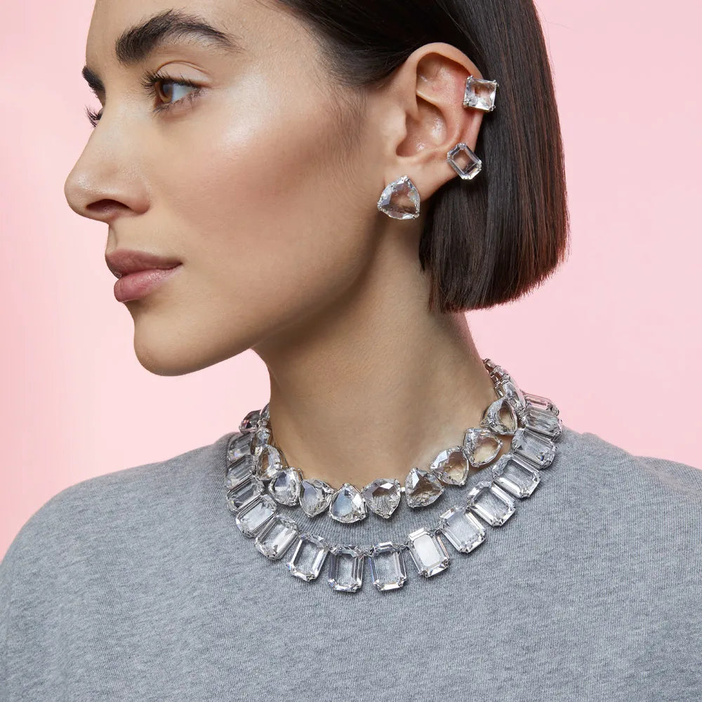 Collar Millenia, cristales de talla octogonal, blanco