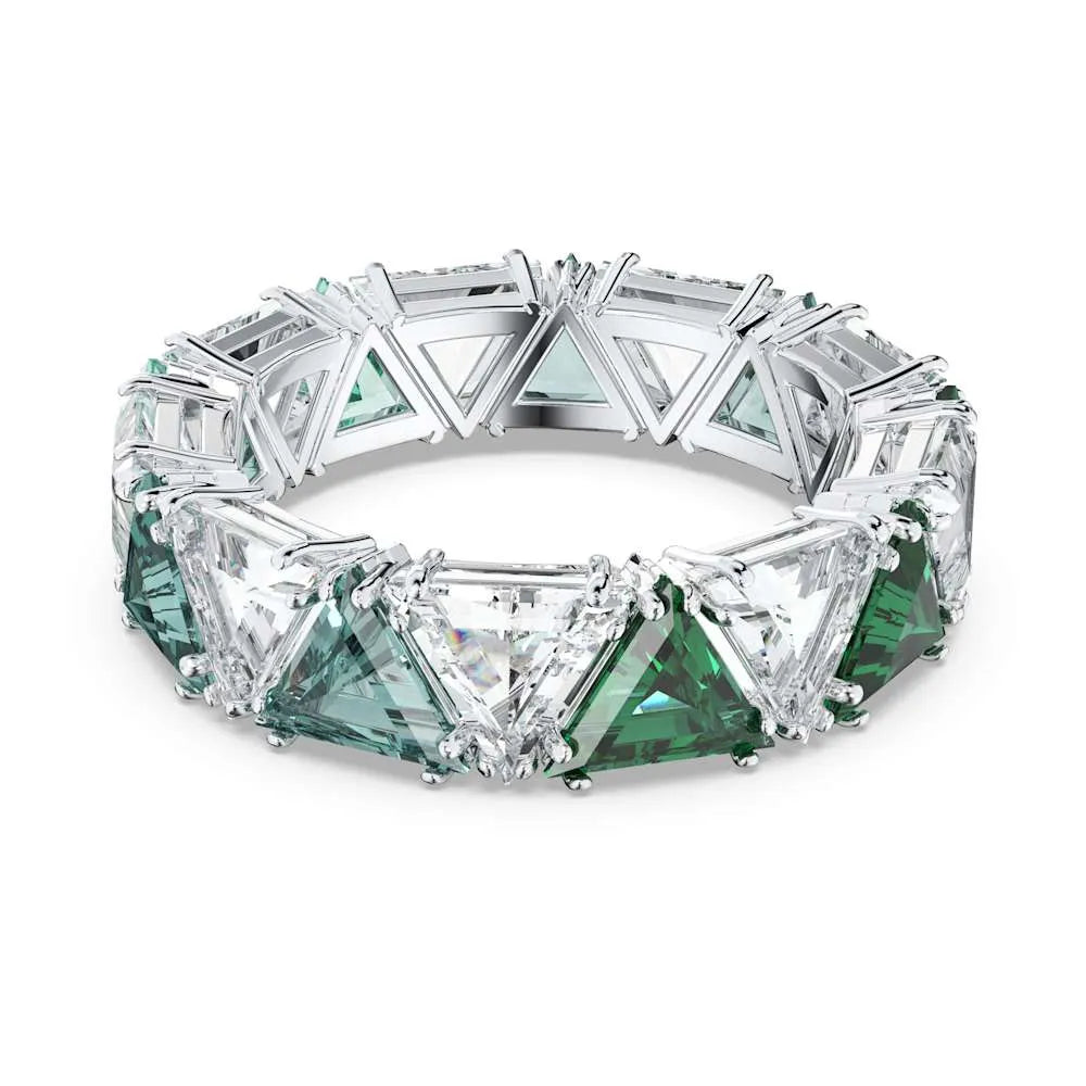 Anillo de cóctel Millenia, cristales de talla triangular, color verde
