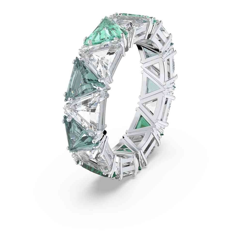 Anillo de cóctel Millenia, cristales de talla triangular, color verde