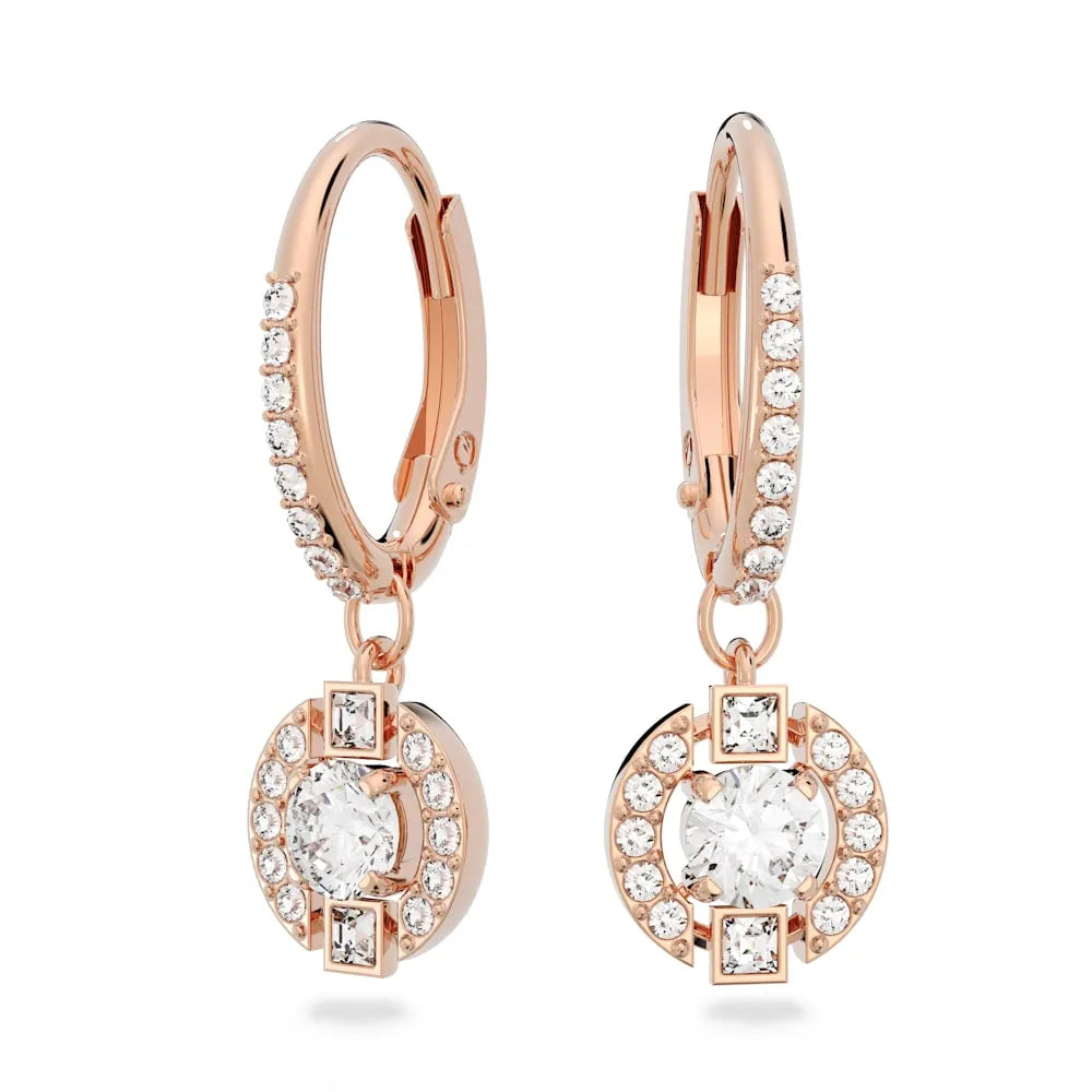 Pendientes largos Swarovski Sparkling Dance, talla redonda, oro rosa