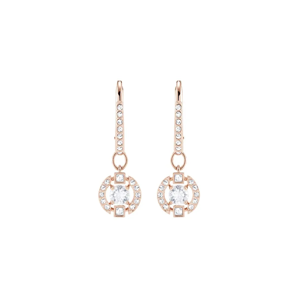 Pendientes largos Swarovski Sparkling Dance, talla redonda, oro rosa