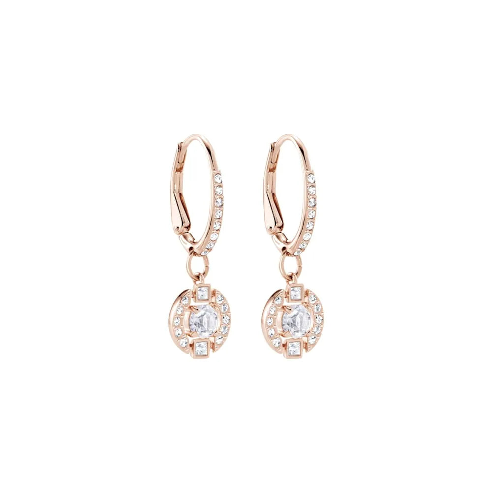 Pendientes largos Swarovski Sparkling Dance, talla redonda, oro rosa