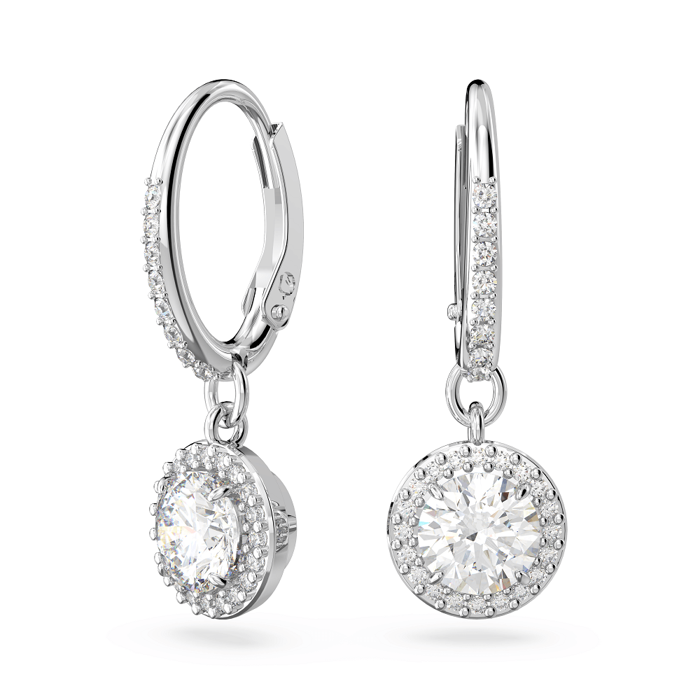 Pendientes largos Constella, corte redondo, pavé, blanco
