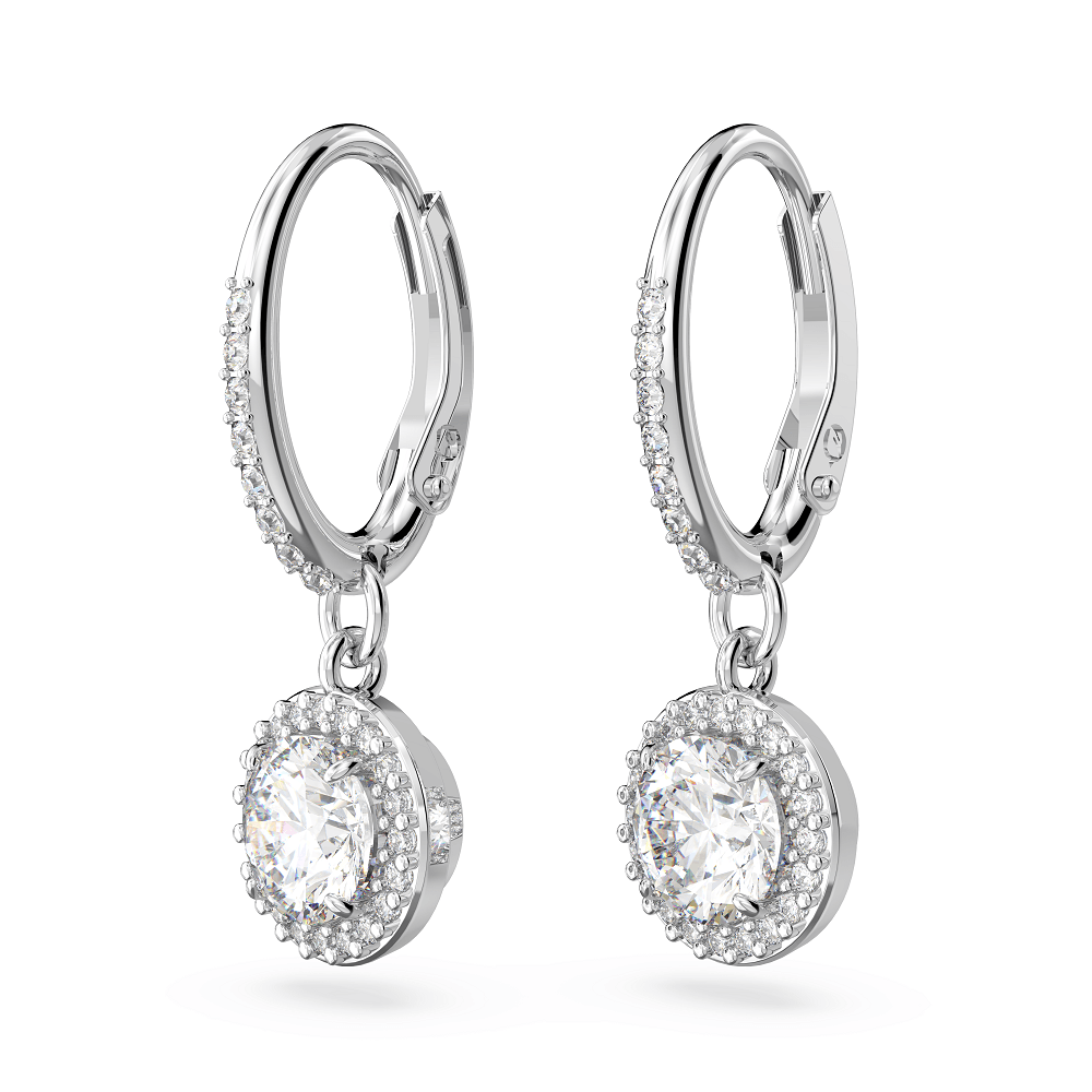 Pendientes largos Constella, corte redondo, pavé, blanco