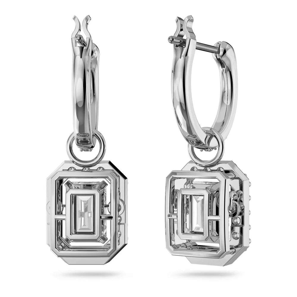 Pendientes largos Millenia, corte octogonal, color blanco