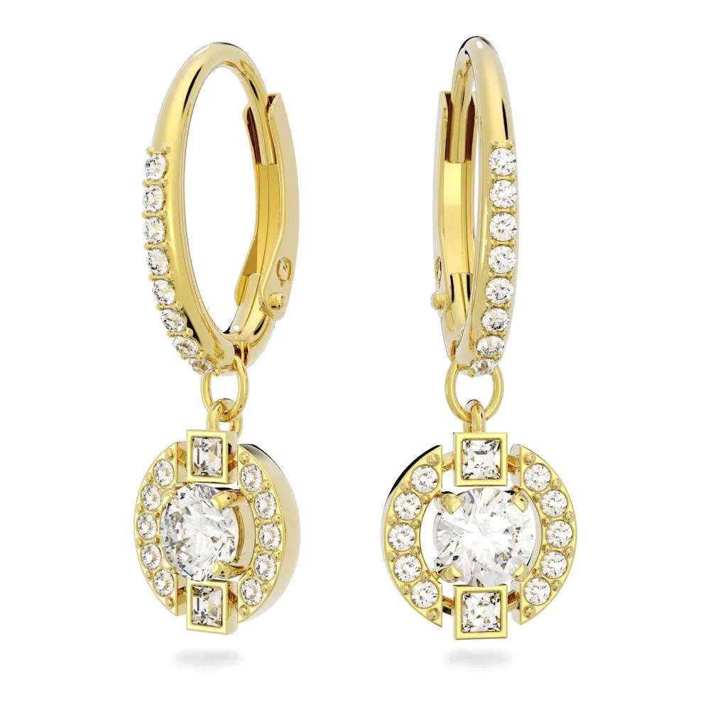 Pendientes largos Swarovski Sparkling Dance, corte redondo, dorados