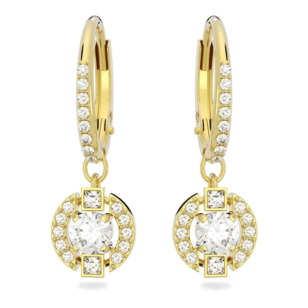 Pendientes largos Swarovski Sparkling Dance, corte redondo, dorados