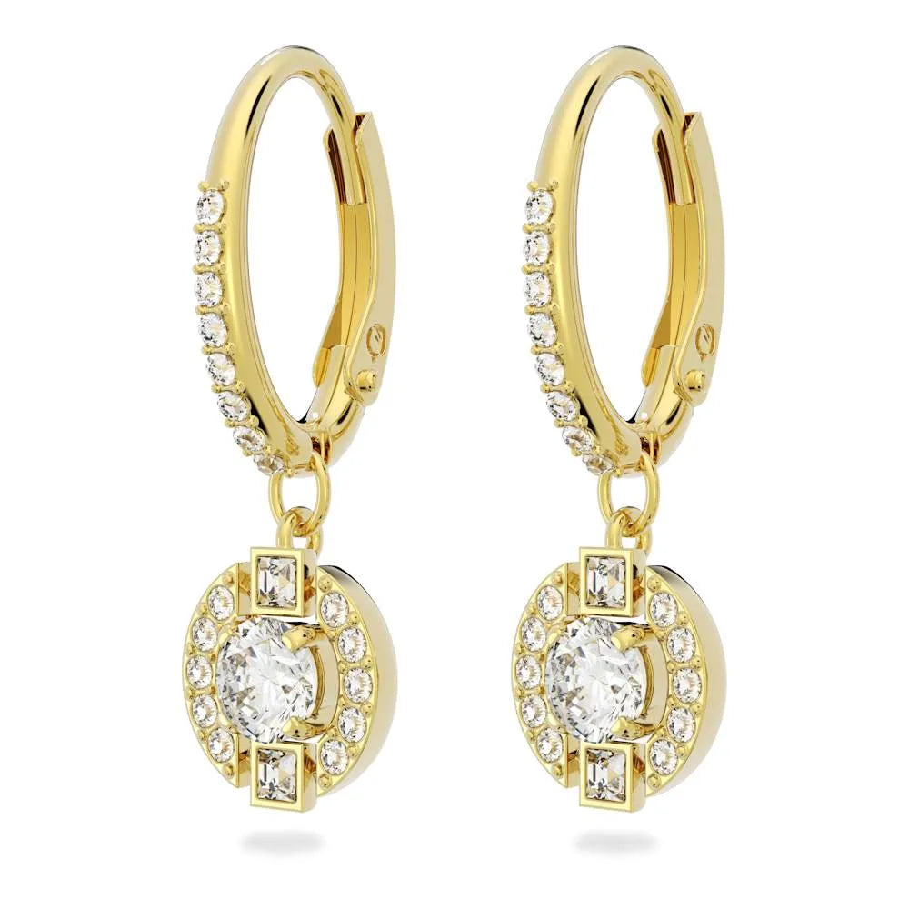 Pendientes largos Swarovski Sparkling Dance, corte redondo, dorados