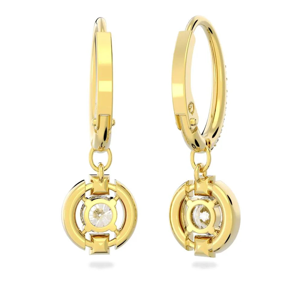Pendientes largos Swarovski Sparkling Dance, corte redondo, dorados