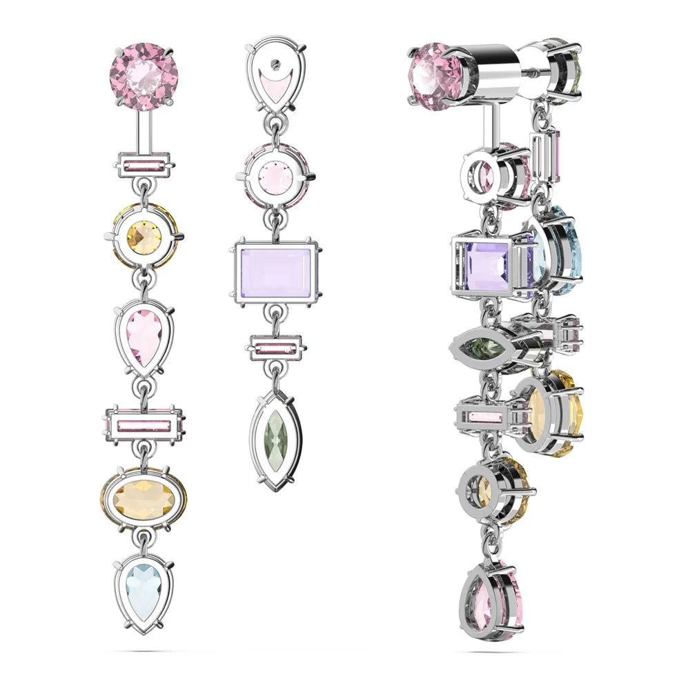 Pendientes largos de gemas, diseño asimétrico, combinación de cortes, grandes, multicolor