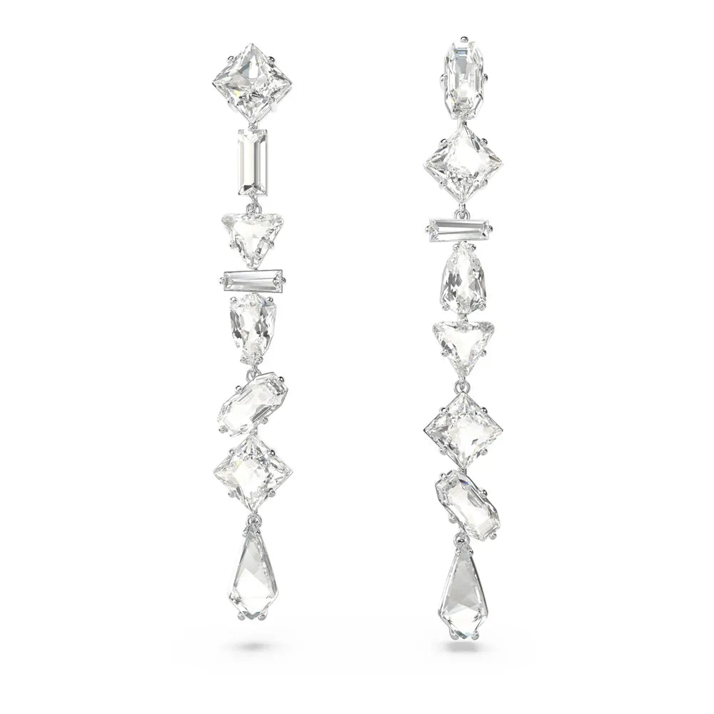 Pendientes largos Mesmera, combinación de cortes, grandes, blancos