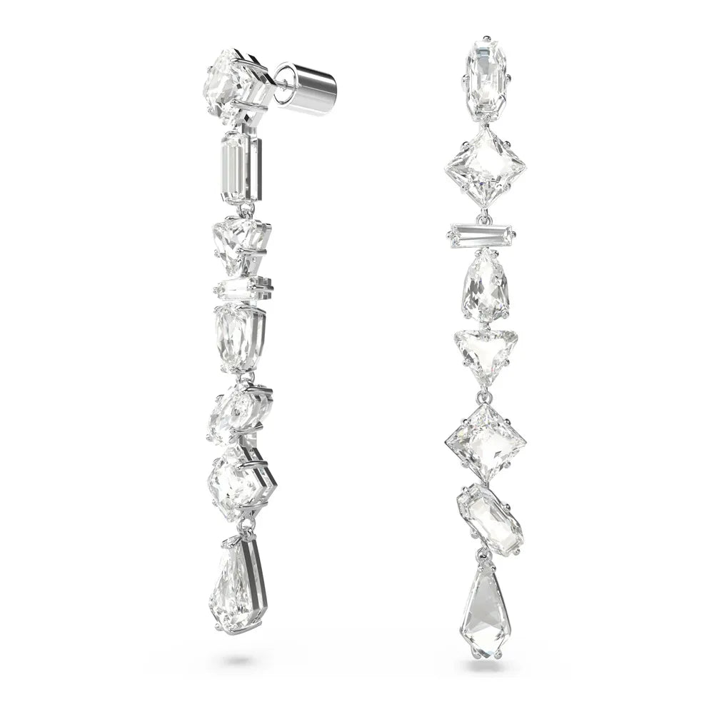 Pendientes largos Mesmera, combinación de cortes, grandes, blancos