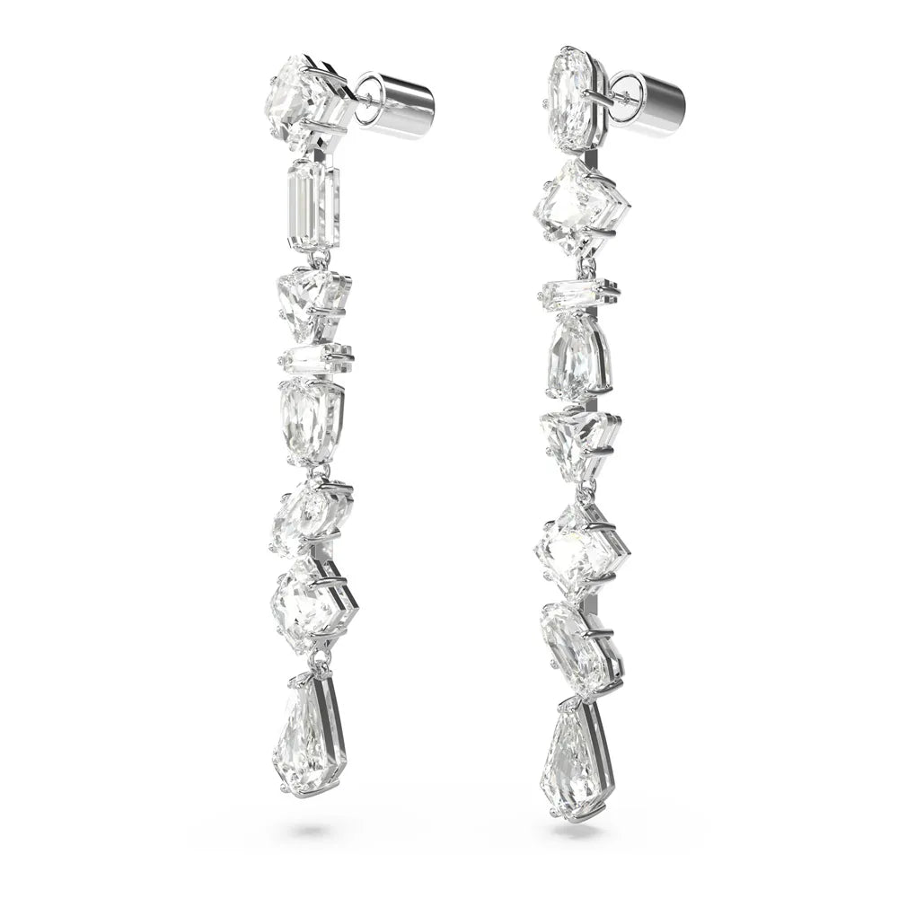 Pendientes largos Mesmera, combinación de cortes, grandes, blancos
