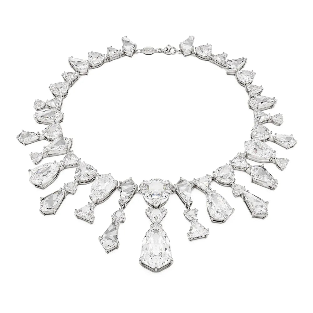Collar Mesmera, Llamativo, Combinación de cortes, Blanco, Baño de rodio