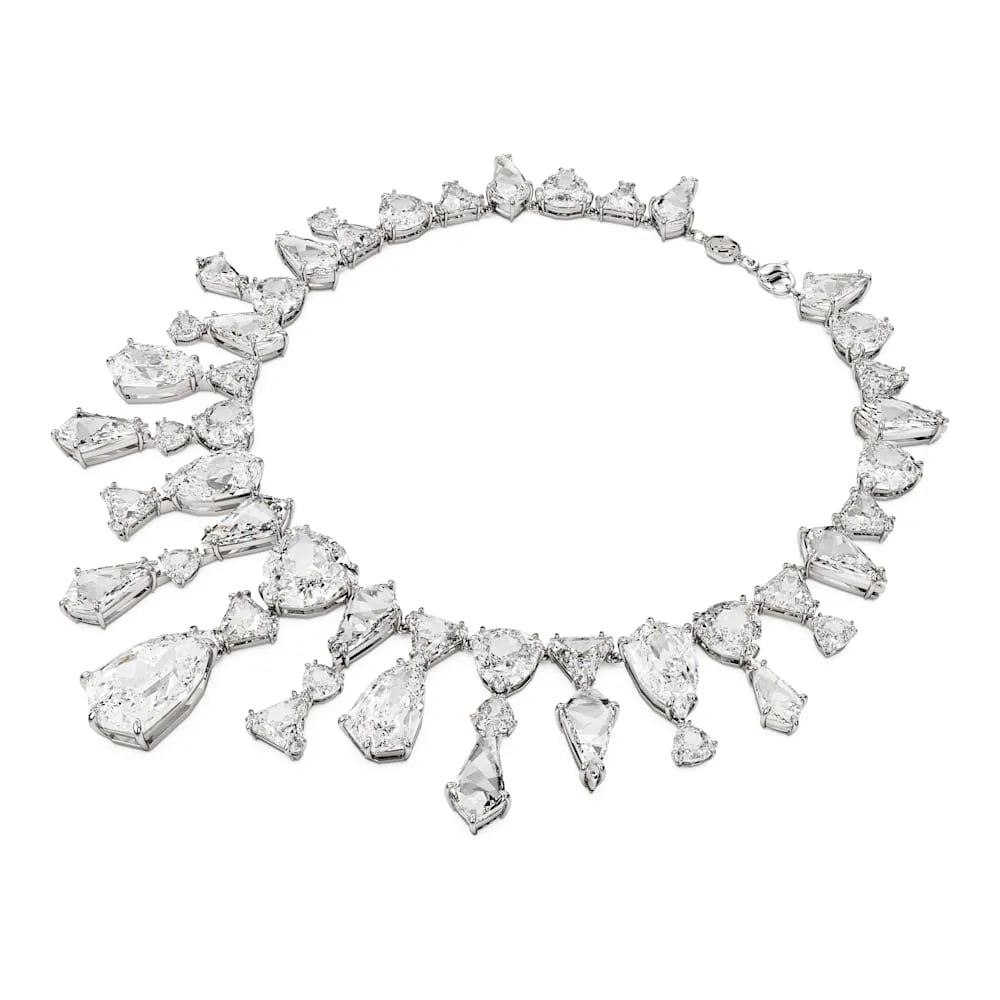 Collar Mesmera, Llamativo, Combinación de cortes, Blanco, Baño de rodio