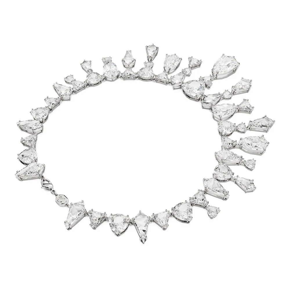 Collar Mesmera, Llamativo, Combinación de cortes, Blanco, Baño de rodio