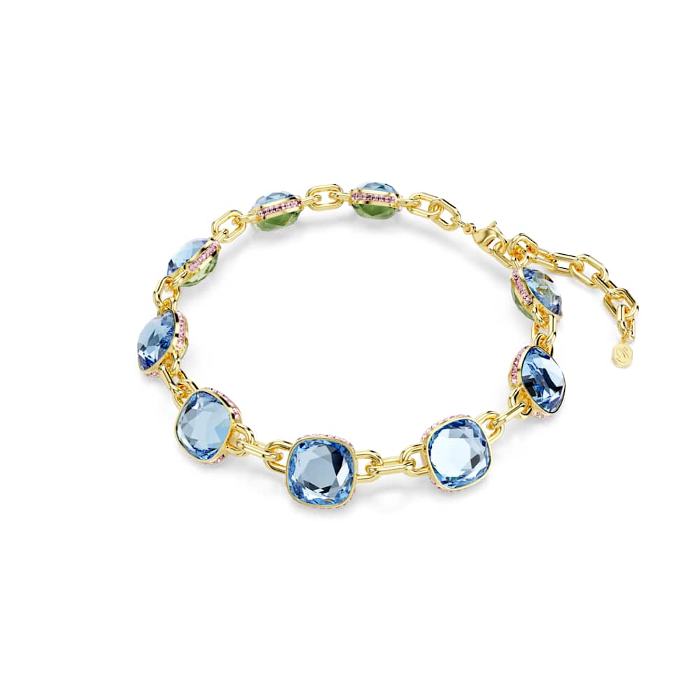 Collar Tennis Chroma, talla cojín, azul, chapado en oro
