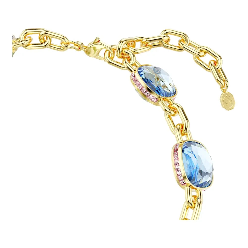 Collar Tennis Chroma, talla cojín, azul, chapado en oro