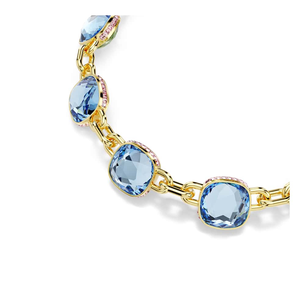 Collar Tennis Chroma, talla cojín, azul, chapado en oro