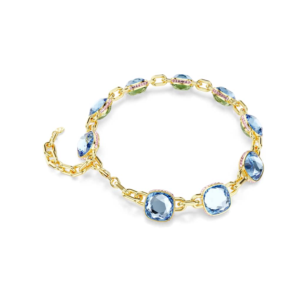 Collar Tennis Chroma, talla cojín, azul, chapado en oro