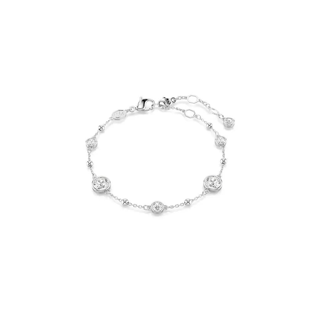 Pulsera de ámbar, talla redonda, blanca, bañada en rodio