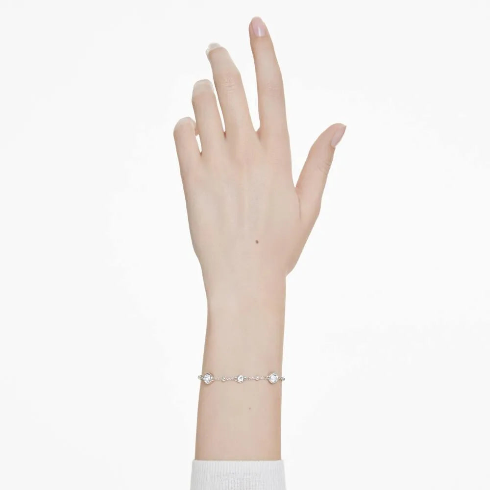 Pulsera de ámbar, talla redonda, blanca, bañada en rodio
