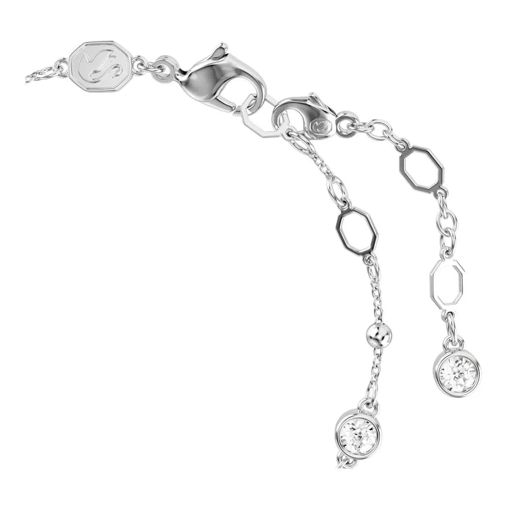 Pulsera de ámbar, talla redonda, blanca, bañada en rodio