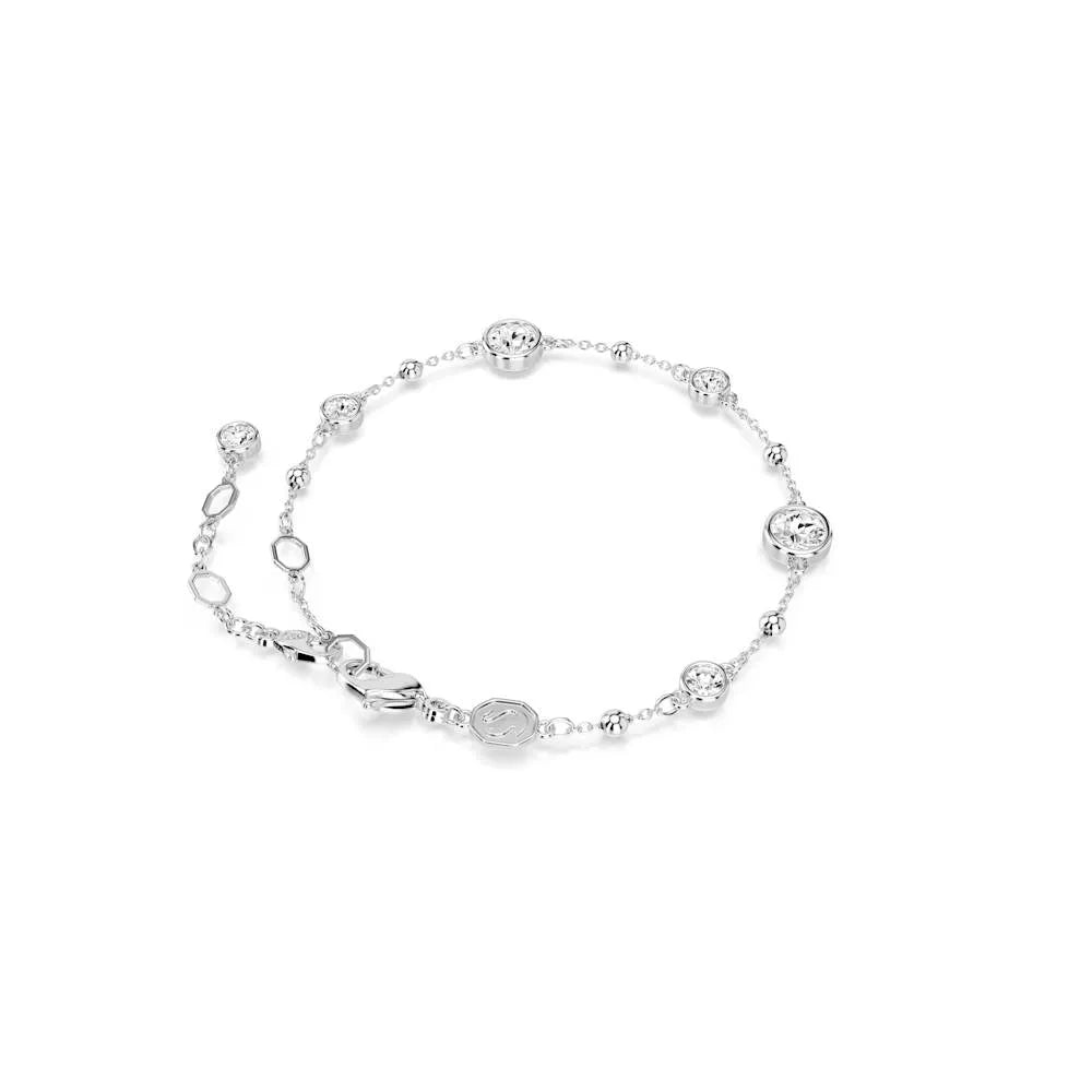 Pulsera de ámbar, talla redonda, blanca, bañada en rodio