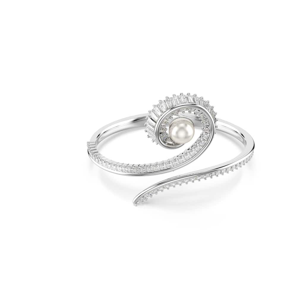 Pulsera Ariana Grande x Swarovski, perla de cristal, talla baguette, blanca, baño de rodio