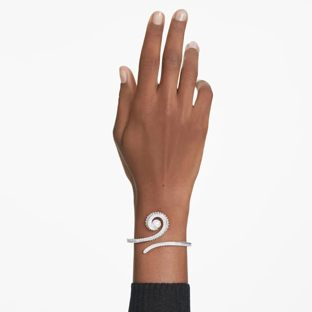 Pulsera Ariana Grande x Swarovski, perla de cristal, talla baguette, blanca, baño de rodio