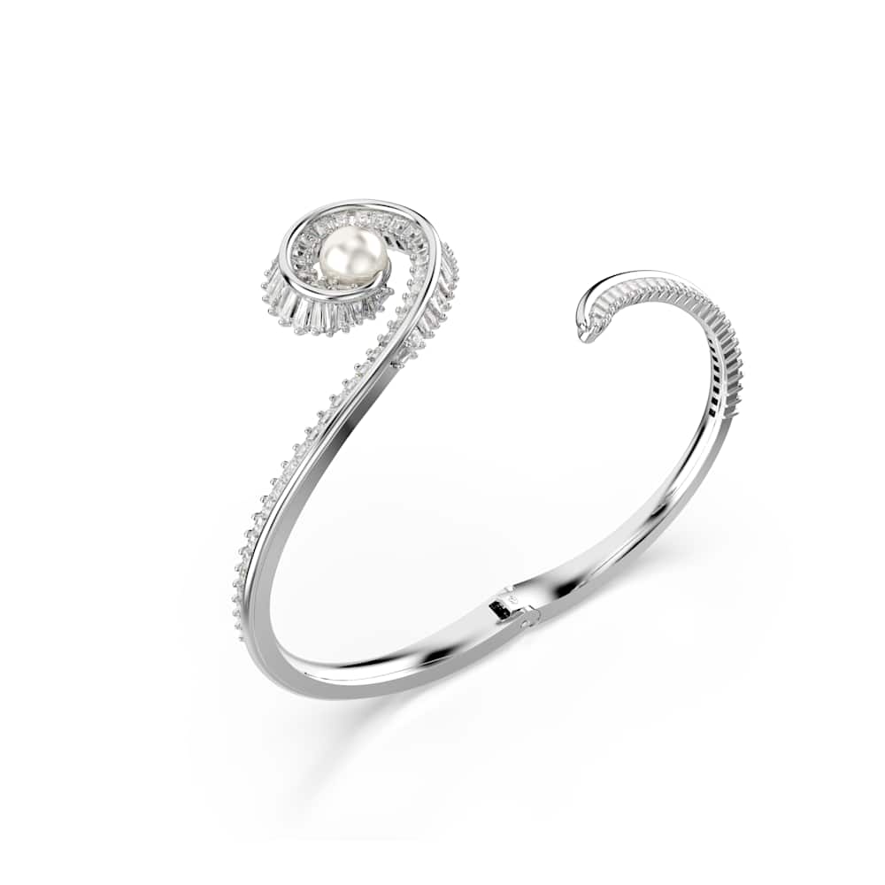 Pulsera Ariana Grande x Swarovski, perla de cristal, talla baguette, blanca, baño de rodio