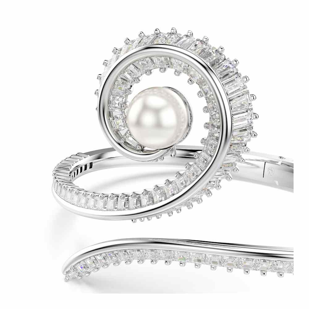 Pulsera Ariana Grande x Swarovski, perla de cristal, talla baguette, blanca, baño de rodio