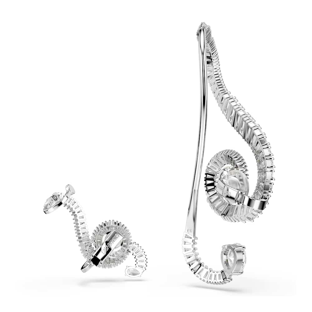 Pendientes de clip Ariana Grande x Swarovski, diseño asimétrico, perla de cristal, talla baguette, blancos, baño de rodio