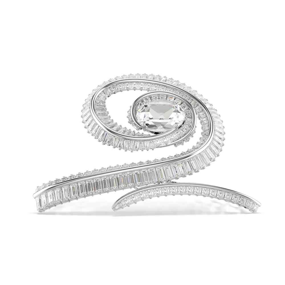 Clip Ariana Grande x Swarovski, perla de cristal, corte baguette, blanco, baño de rodio
