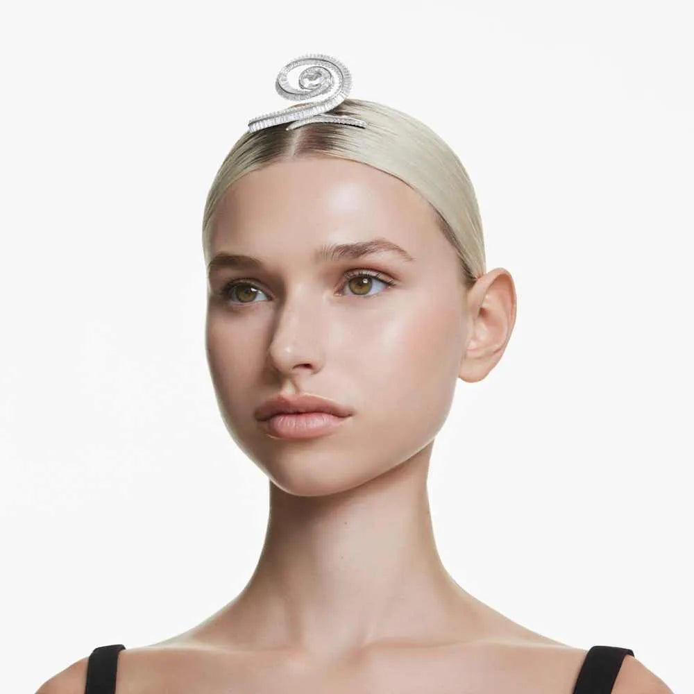 Clip Ariana Grande x Swarovski, perla de cristal, corte baguette, blanco, baño de rodio