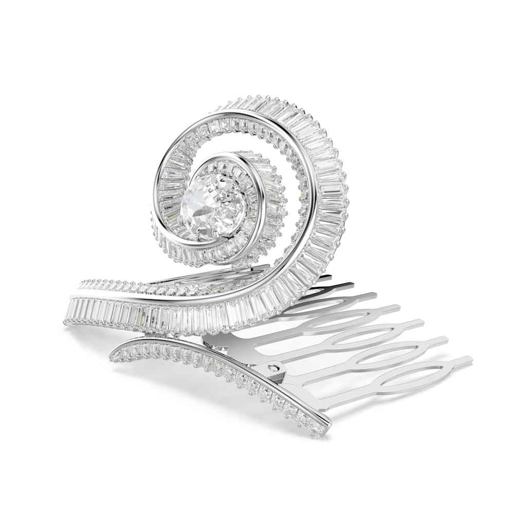 Clip Ariana Grande x Swarovski, perla de cristal, corte baguette, blanco, baño de rodio