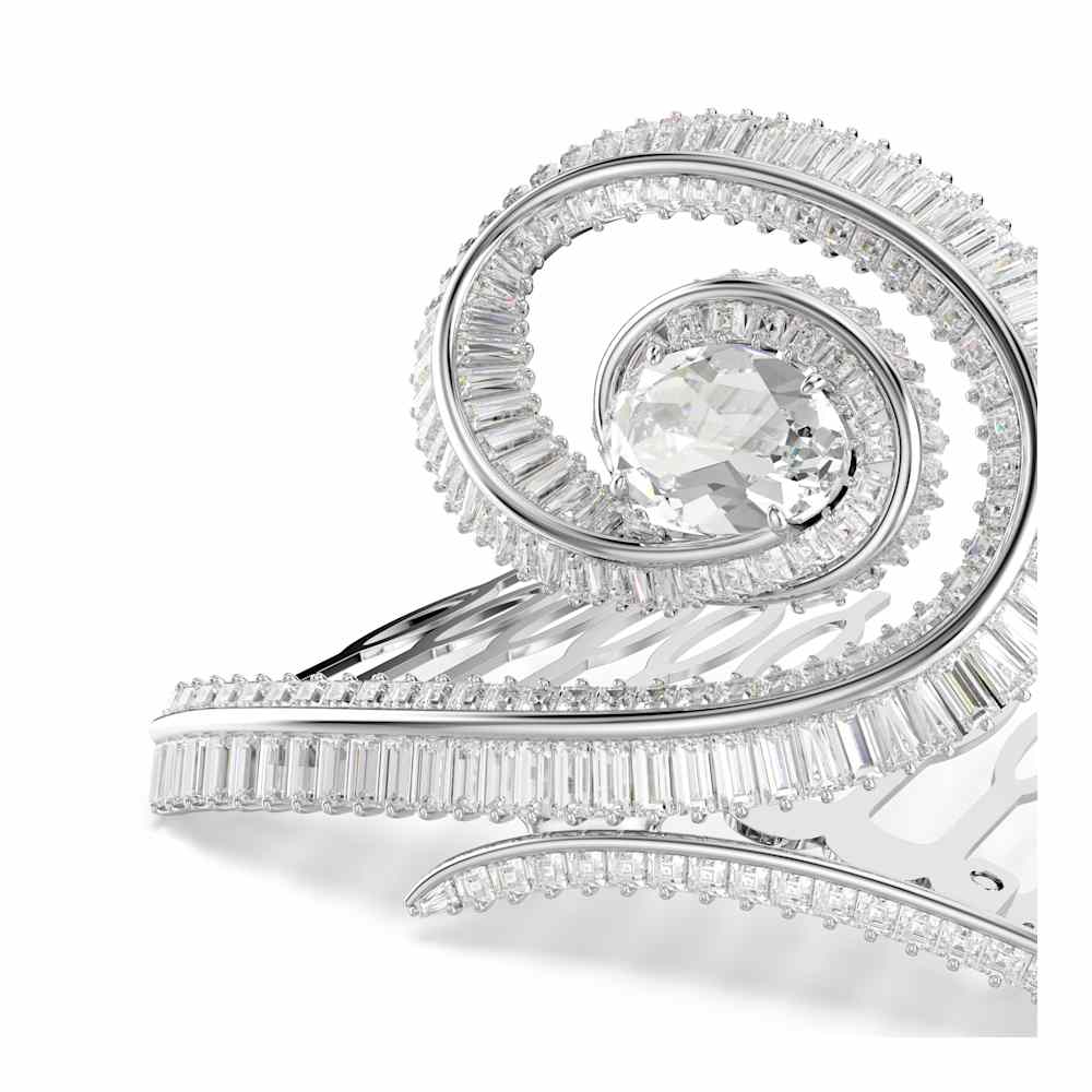 Clip Ariana Grande x Swarovski, perla de cristal, corte baguette, blanco, baño de rodio