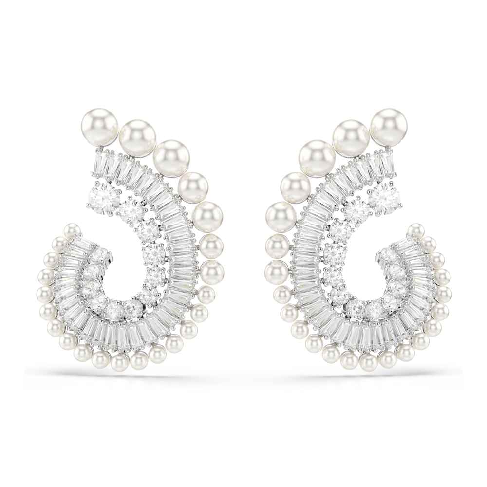 Pendientes largos Ariana Grande x Swarovski, perla de cristal, combinación de cortes, blanco