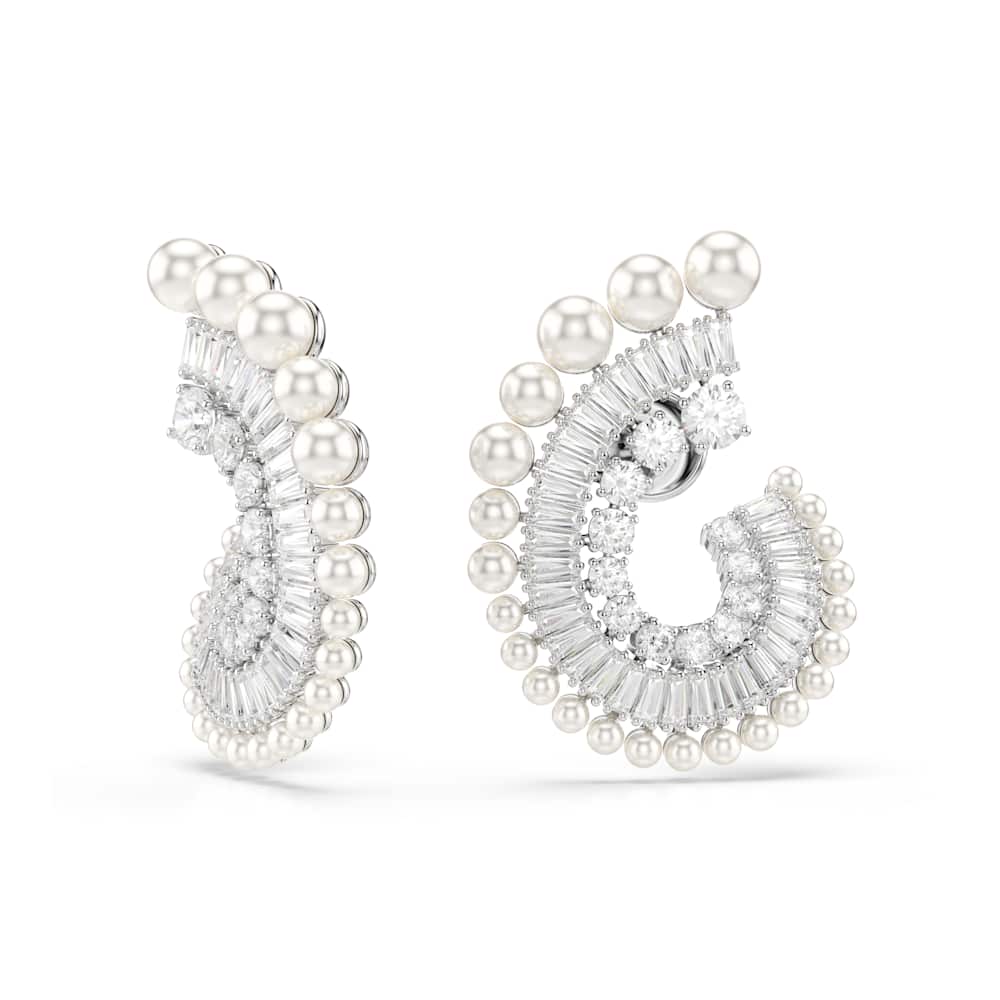 Pendientes largos Ariana Grande x Swarovski, perla de cristal, combinación de cortes, blanco