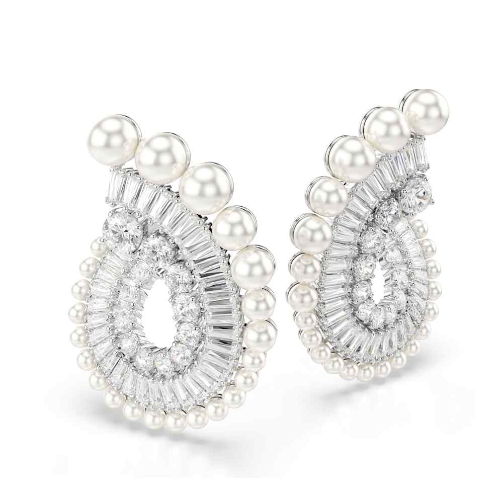 Pendientes largos Ariana Grande x Swarovski, perla de cristal, combinación de cortes, blanco