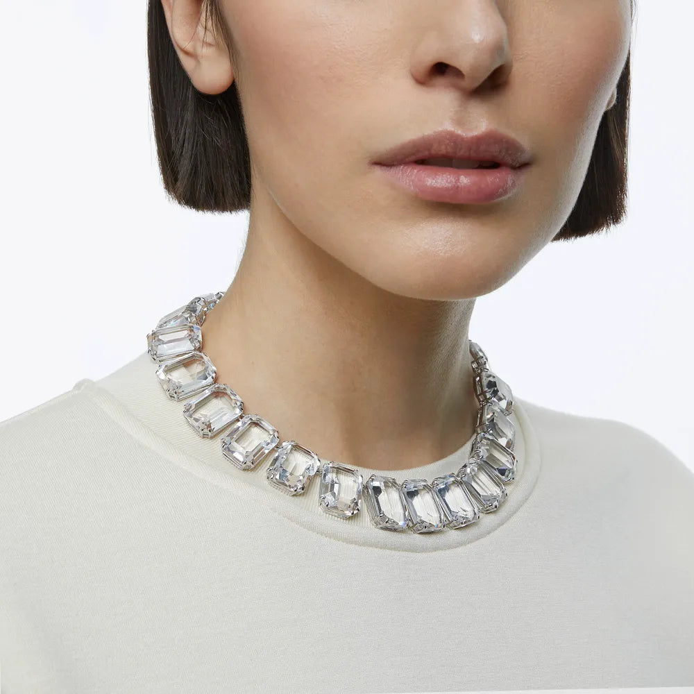 Collar Millenia, cristales de talla octogonal, blanco