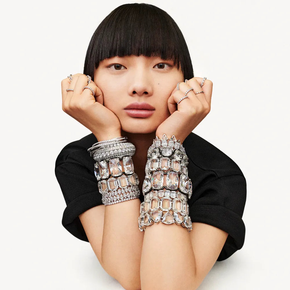 Pulsera Millenia, circonita Swarovski talla pera, blanca, baño de rodio