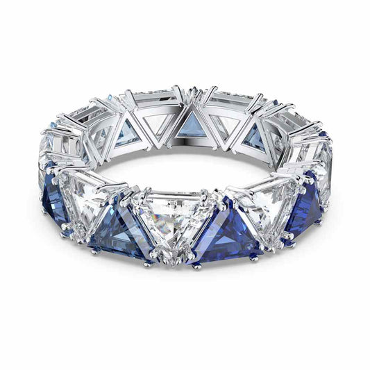 Anillo de cóctel Millenia, cristales de talla triangular, color azul