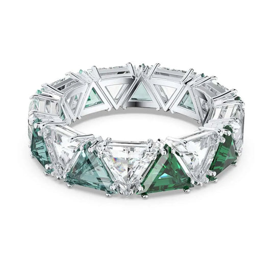 Anillo de cóctel Millenia, cristales de talla triangular, color verde