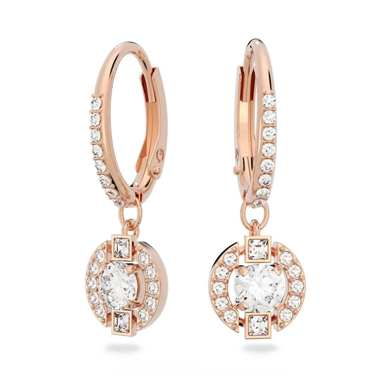 Pendientes largos Swarovski Sparkling Dance, talla redonda, oro rosa