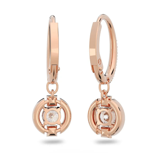 Pendientes largos Swarovski Sparkling Dance, talla redonda, oro rosa