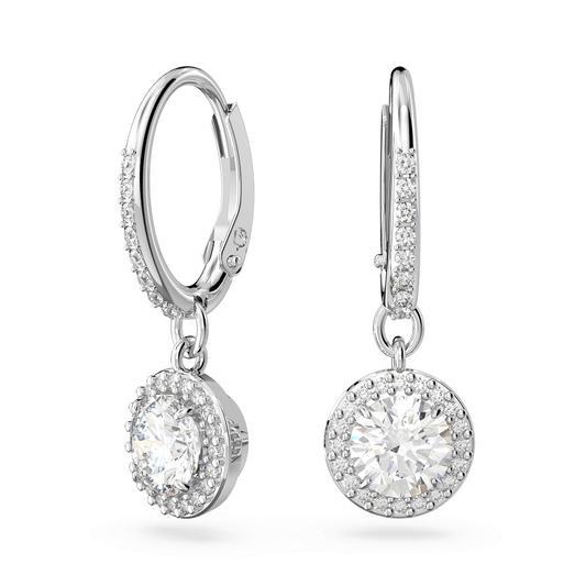 Pendientes largos Constella, corte redondo, pavé, blanco
