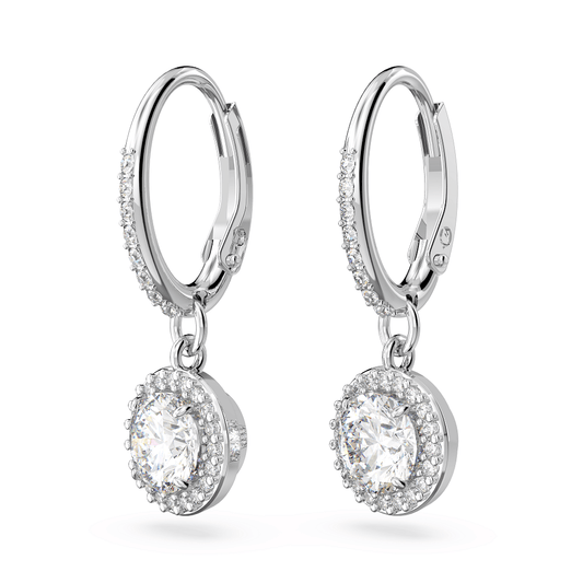 Pendientes largos Constella, corte redondo, pavé, blanco