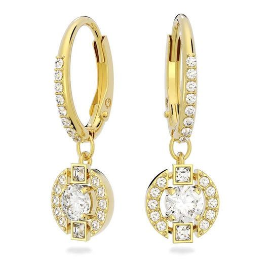 Pendientes largos Swarovski Sparkling Dance, corte redondo, dorados